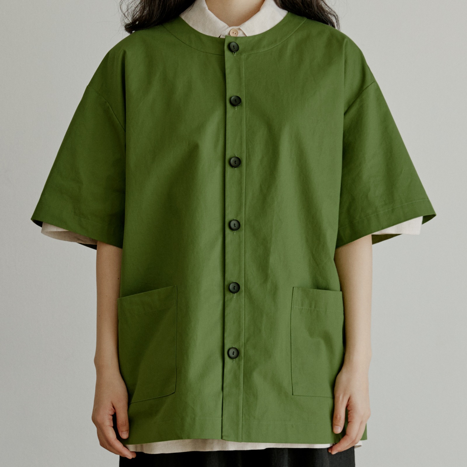 unisex round half shirts jacket olive green [3color]