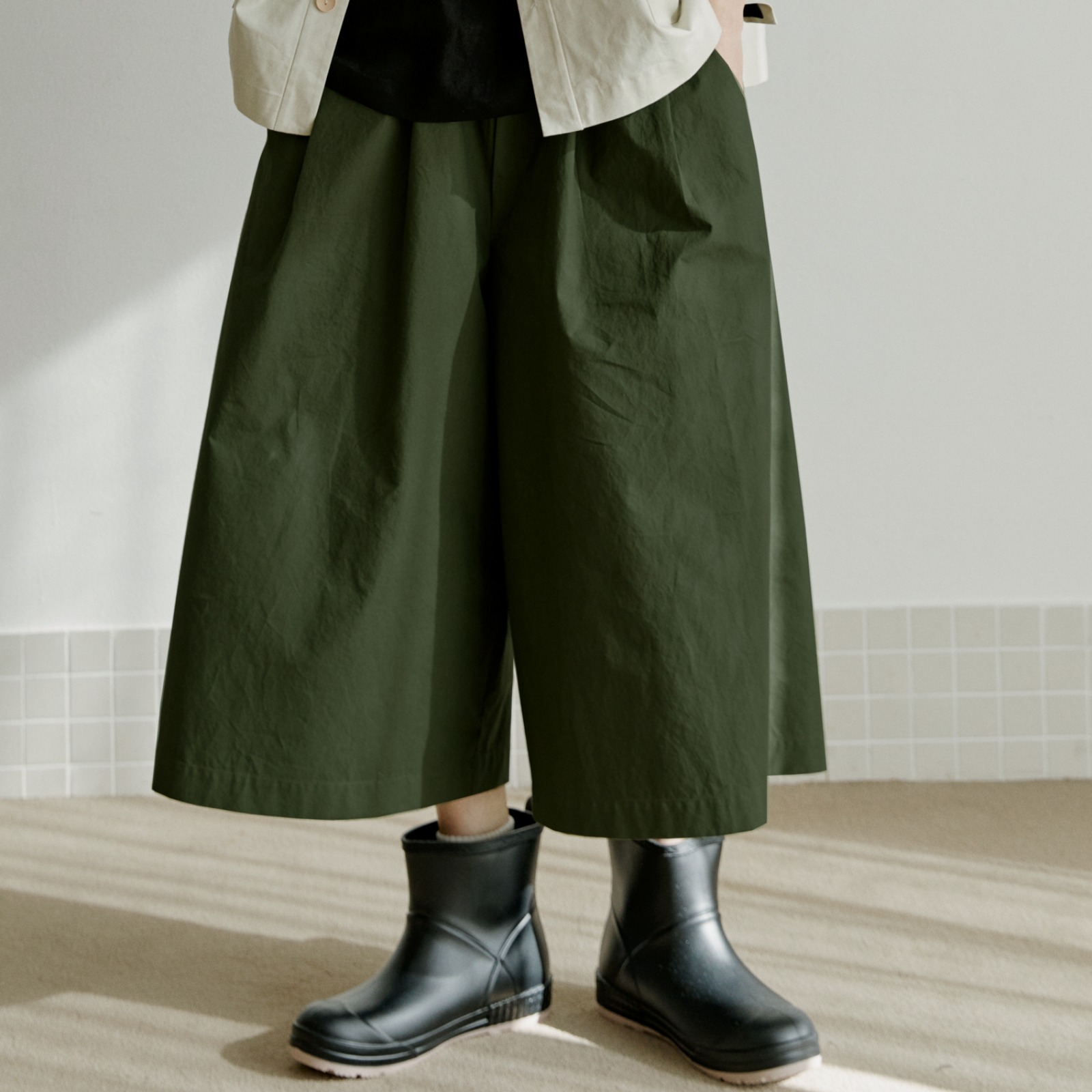unisex crop pants khaki [3color]