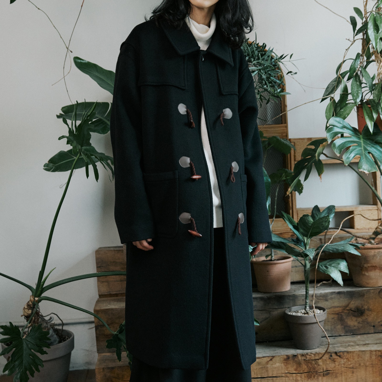 unisex cashmere duffle coat black [ 3color ]