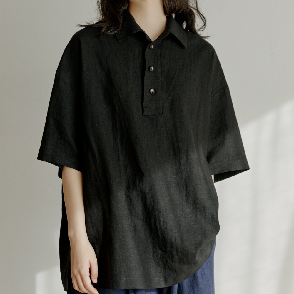 unisex half henlyneck shirts black [4color]