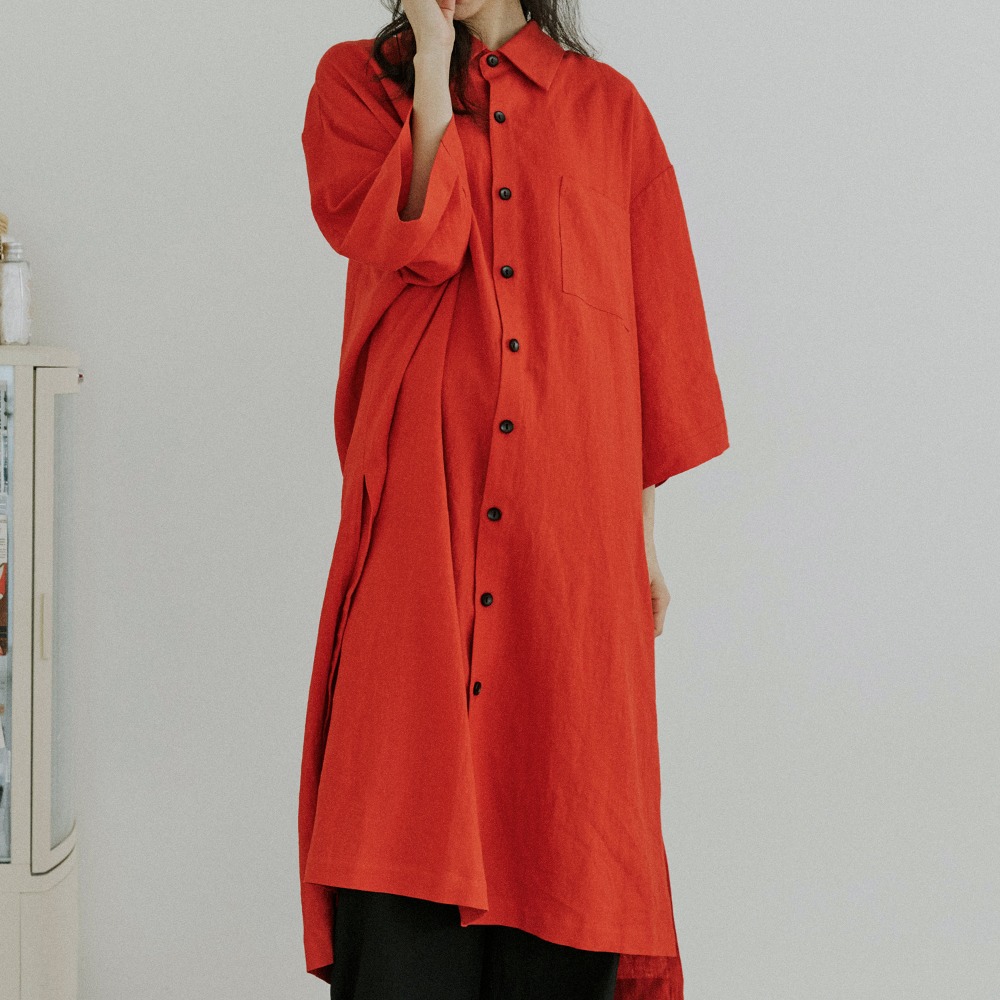 unisex wide sleeve long shirts red [3color]
