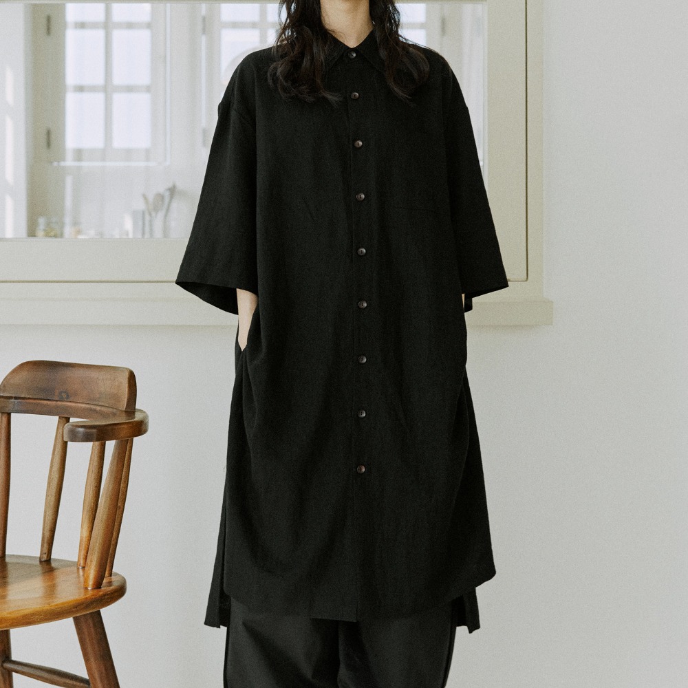 unisex wide sleeve long shirts black [3color]