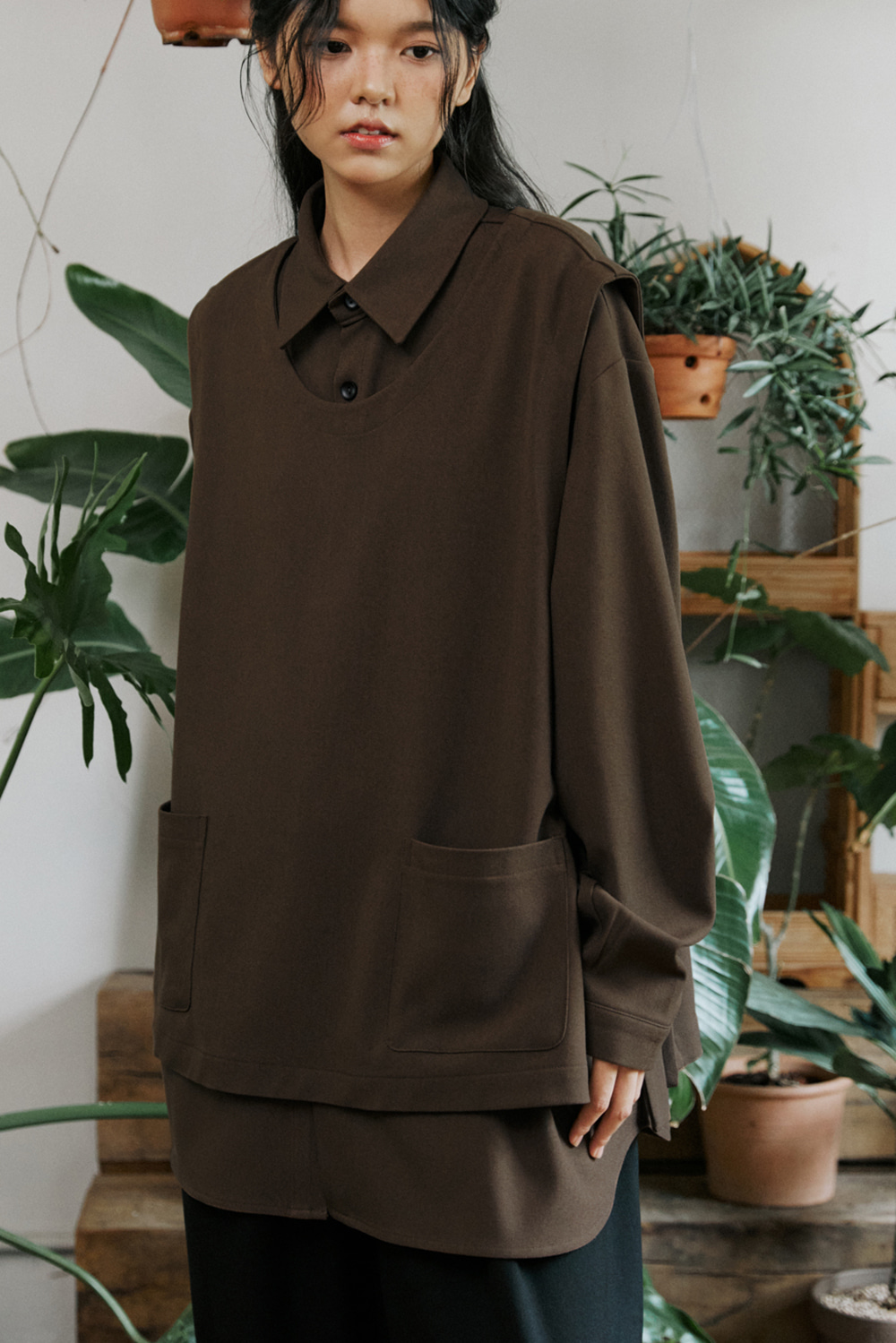 unisex shirts vest brown [2color]