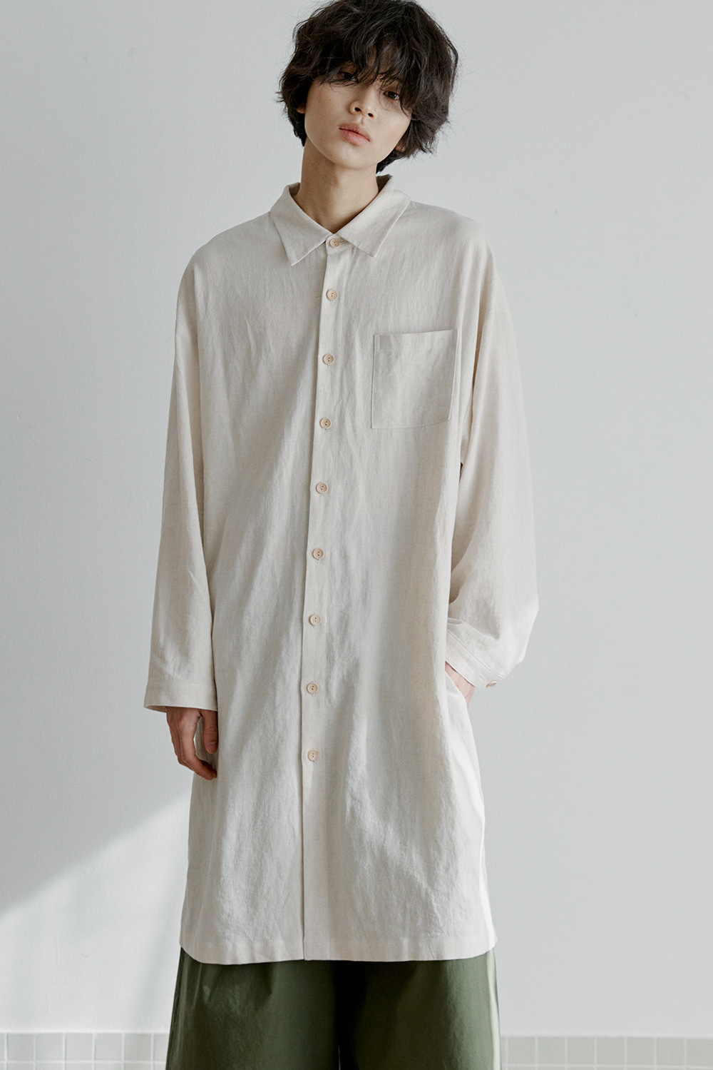 unisex linen long shirts beige [4color]