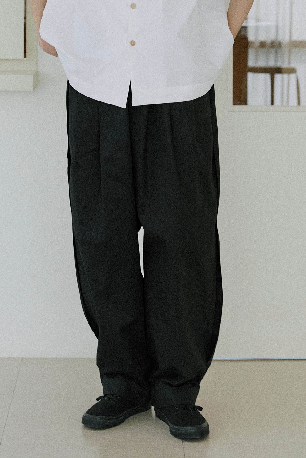 unisex side balloon pants black [3color]