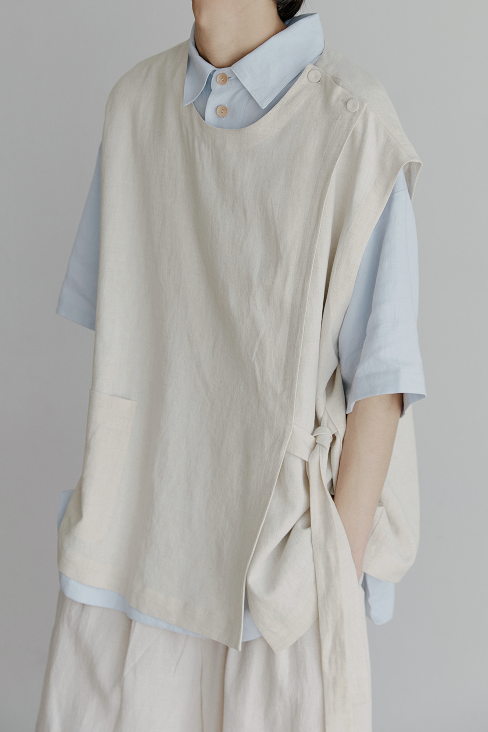 unisex button vest beige [3color]