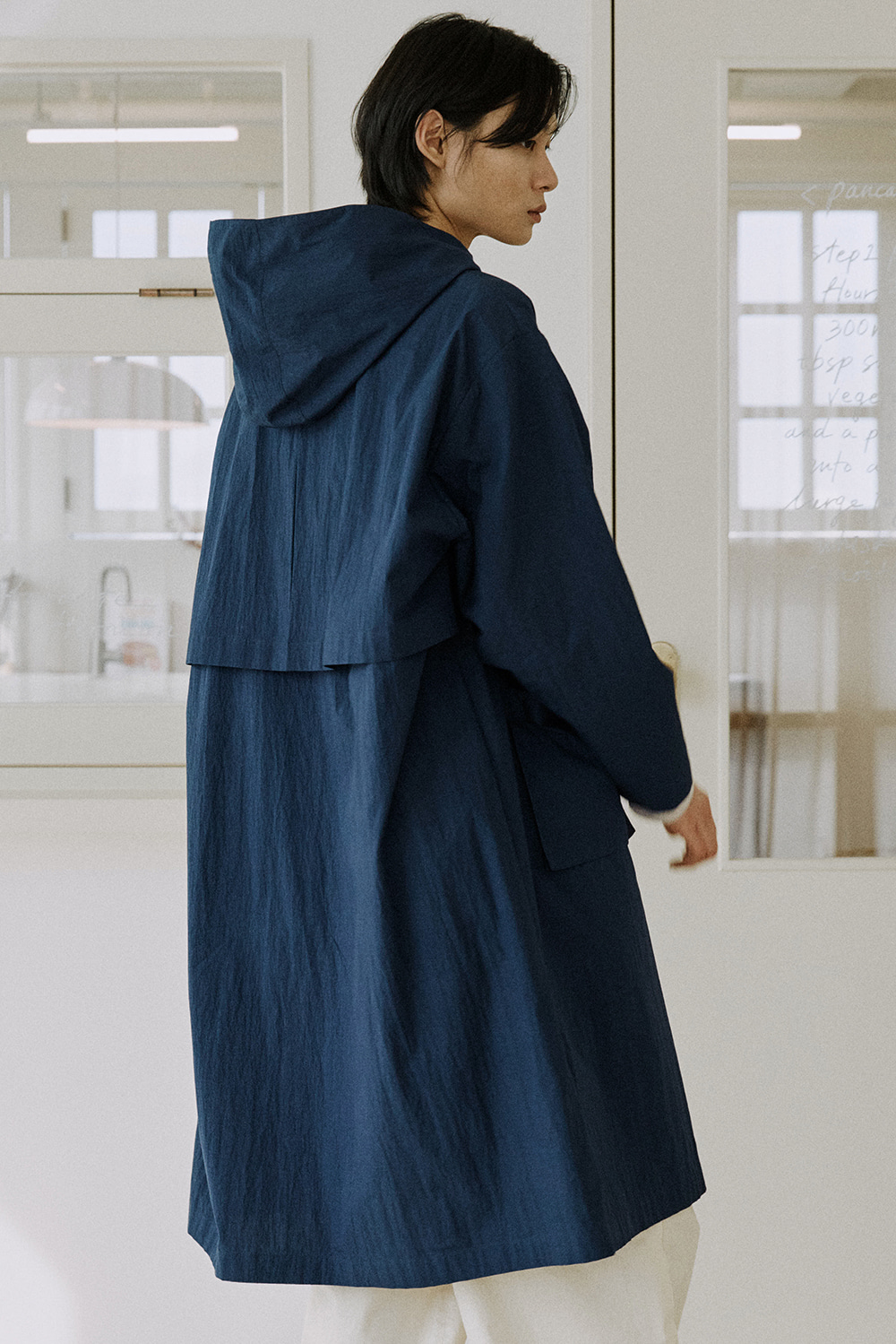 unisex long hood coat blue navy [3color]