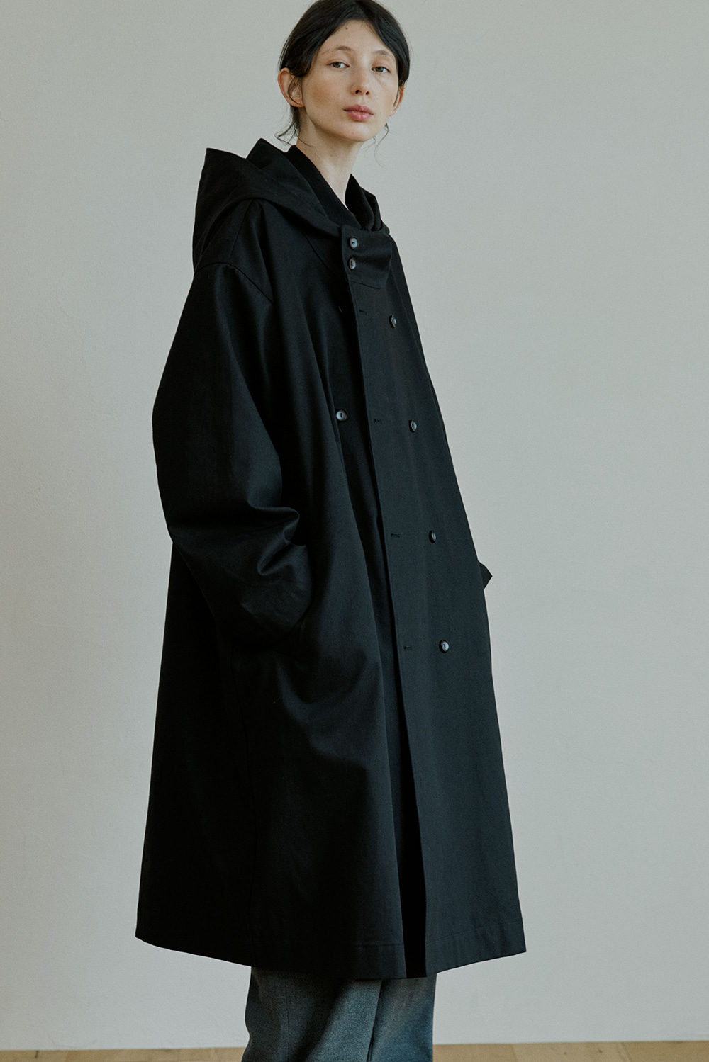 unisex trench hood coat black [3color]