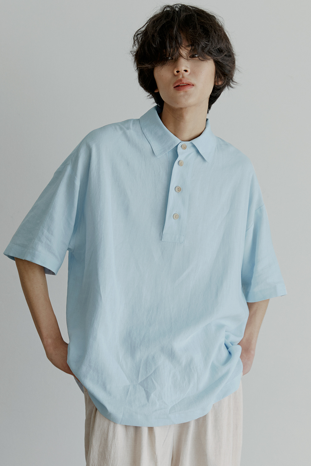 unisex half henlyneck shirts sky blue [4color]