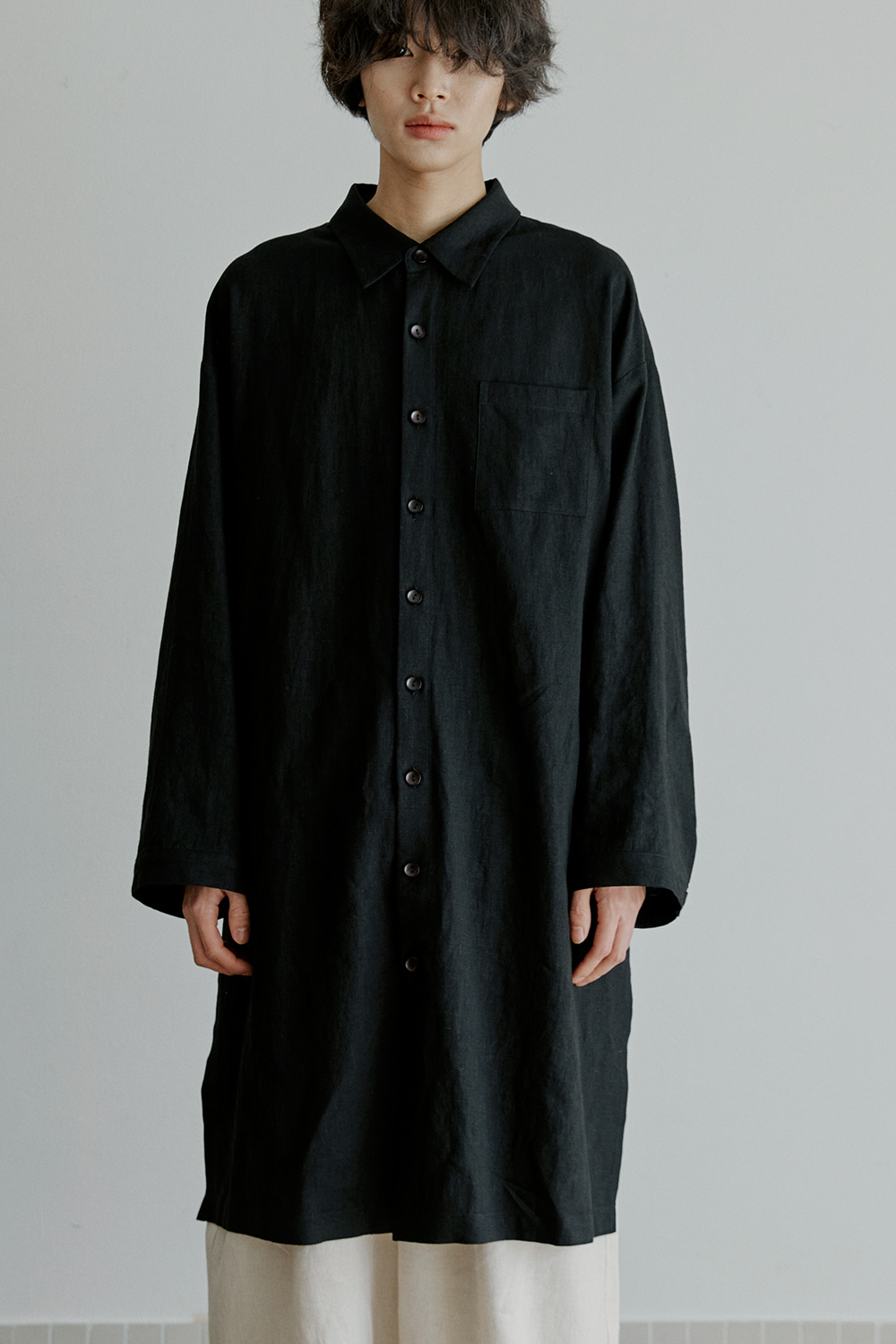 unisex linen long shirts black [4color]