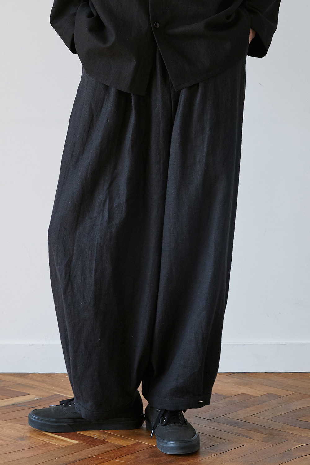unisex linen button balloon pants black [2color]