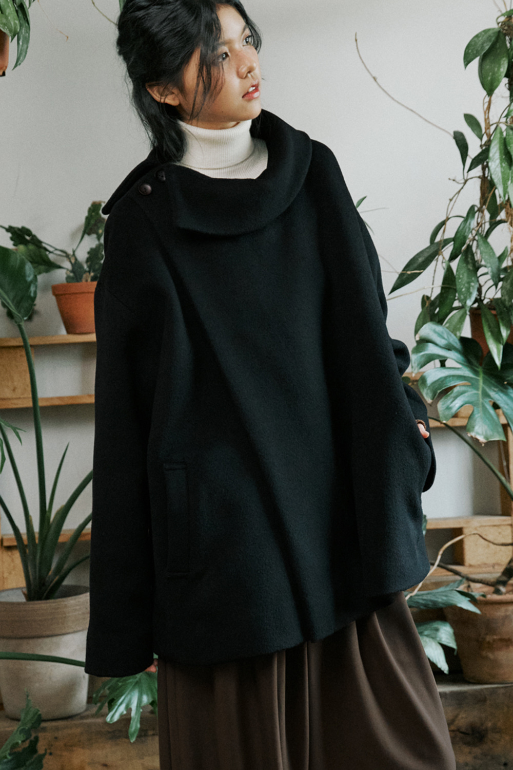 unisex side collar coat black [ 3color ]