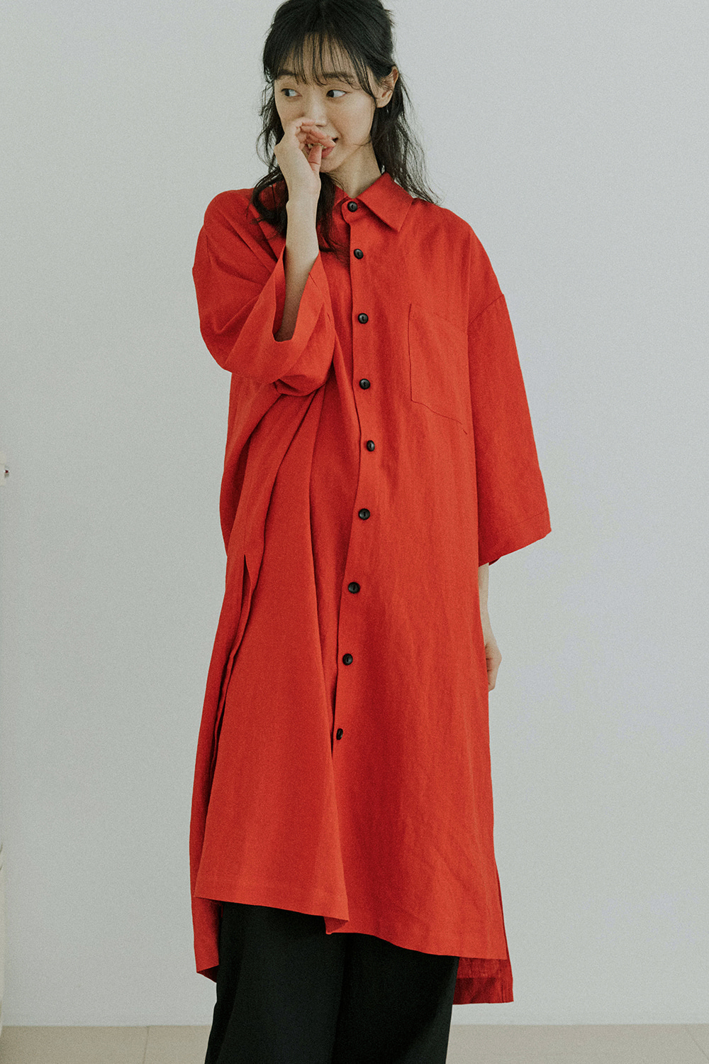 unisex wide sleeve long shirts red [3color]