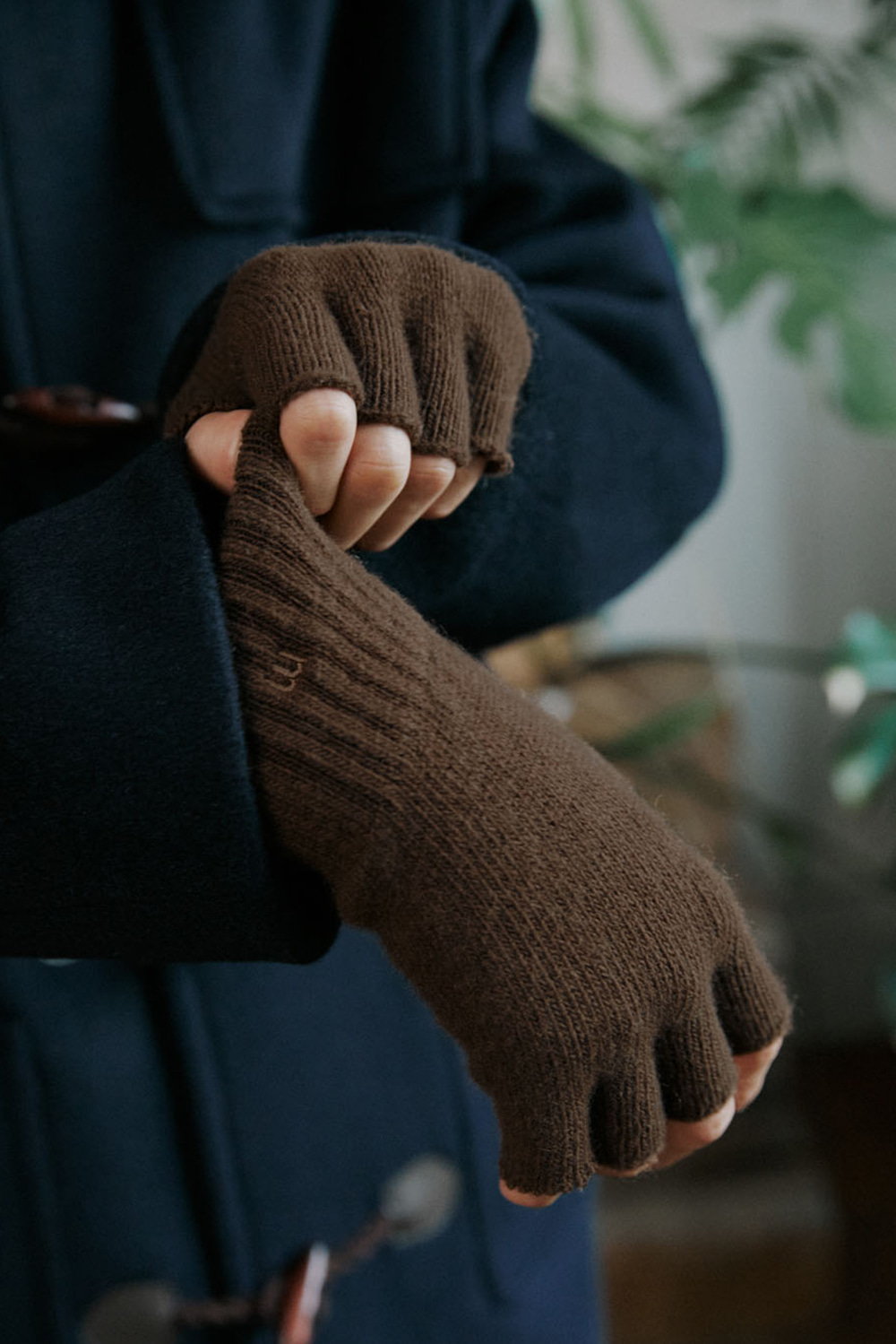 unisex cashmere half gloves brown [3color]