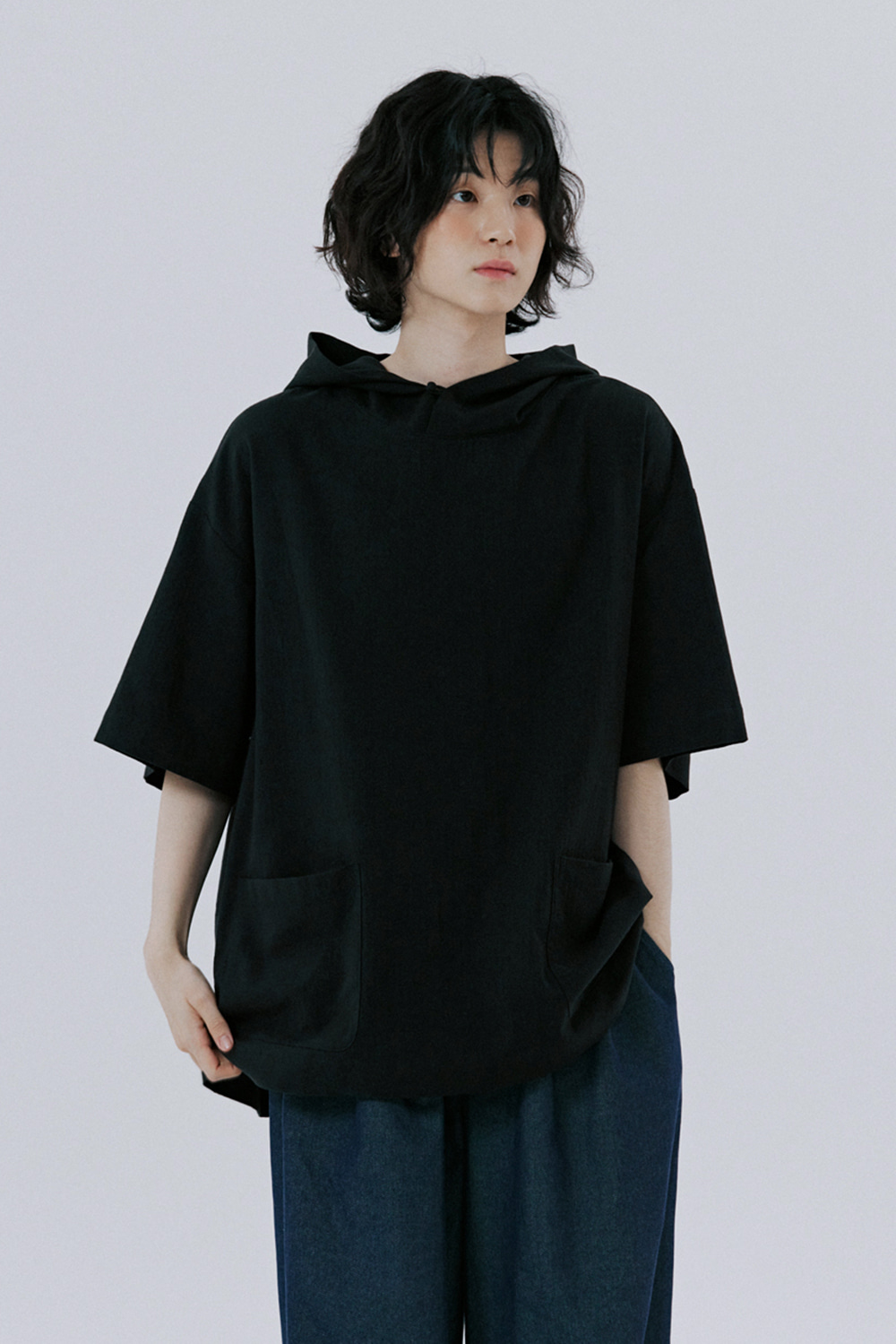 unisex half hood t-shirts black [3color]