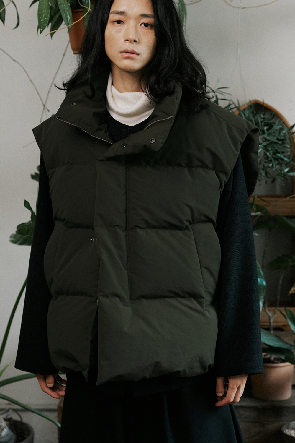 unisex goosedown vest khaki [ 3color ]