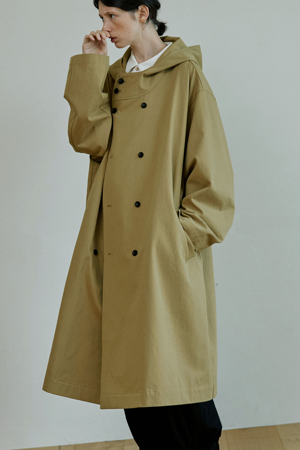 unisex trench hood coat beige [3color]