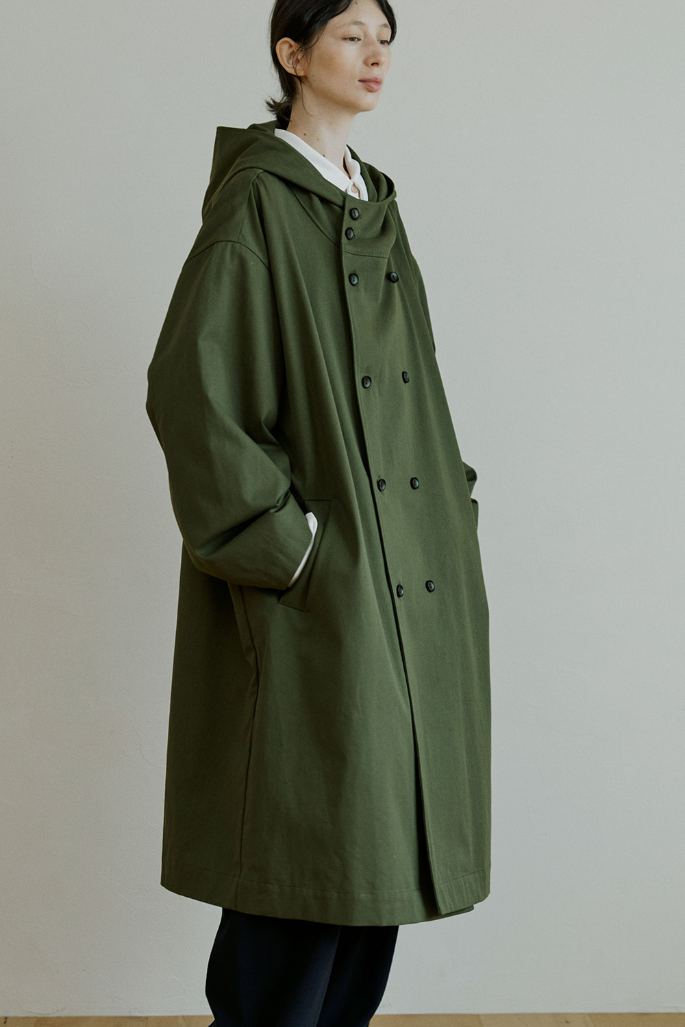 unisex trench hood coat khaki [3color]