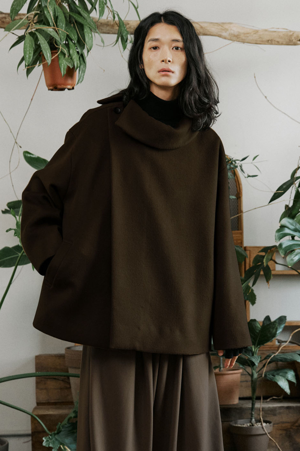 unisex side collar coat brown [ 3color ]