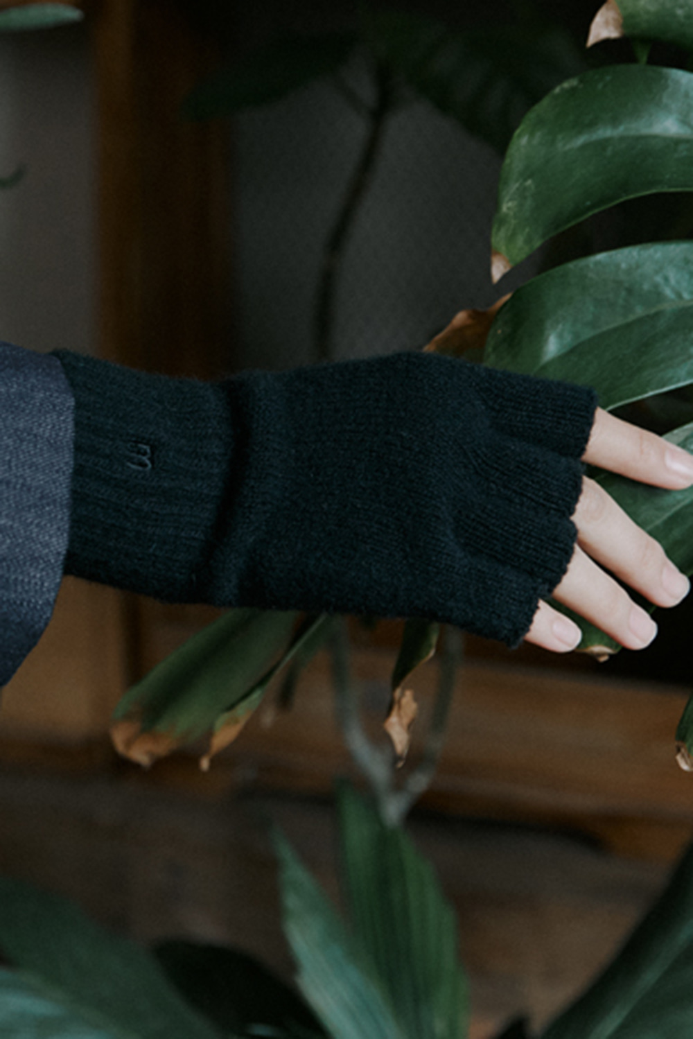 unisex cashmere half gloves black [3color]