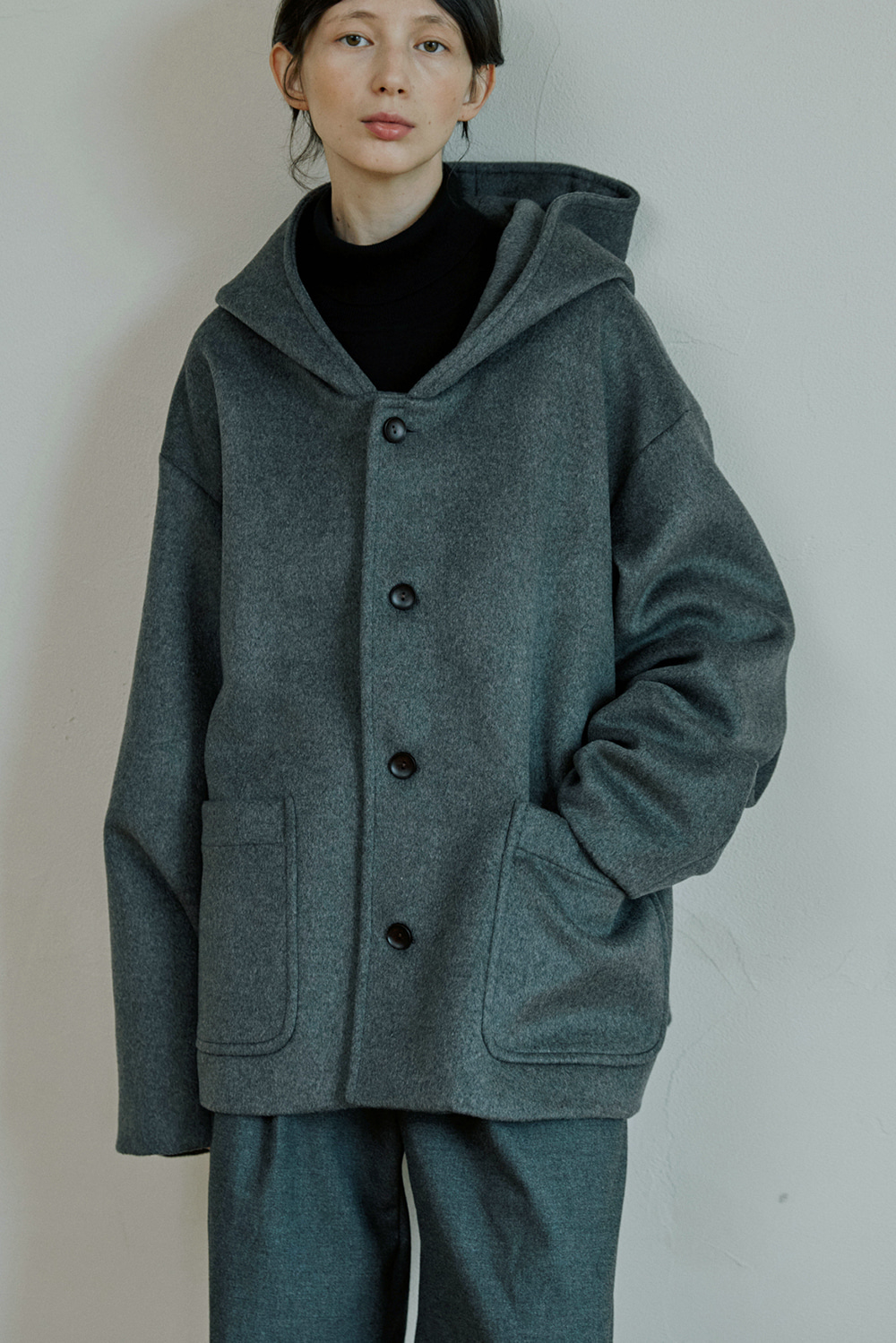 unisex wool hood coat gray [2color]